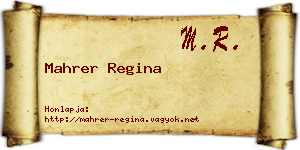 Mahrer Regina névjegykártya